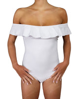 Off Shoulder Ruffle Trim One Piece