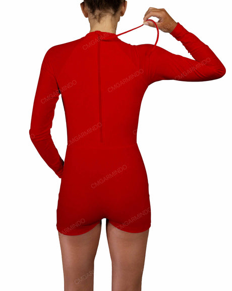 Long Sleeve Raglan Shorts One Piece