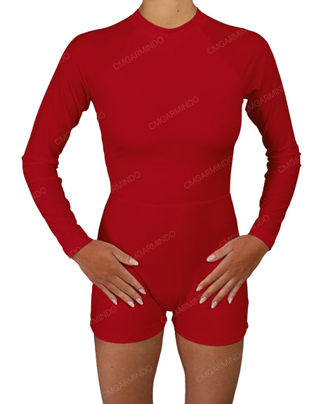 Long Sleeve Raglan Shorts One Piece